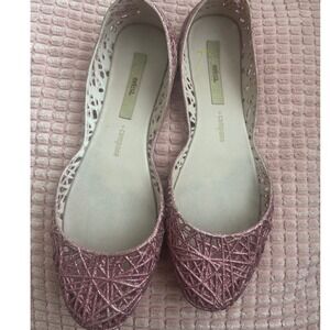 Melissa Campana Jelly Glitter Ballet Flats Pink Rose Gold EU 39 US 8 womens